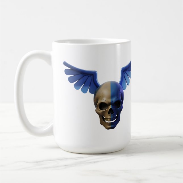 Caneca De Café Two-Toned Skull with Blue Stylized Wings (Esquerda)
