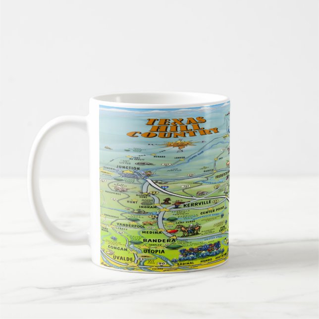 Caneca De Café TX Hill Country Cartoon Map Café Mug (Esquerda)