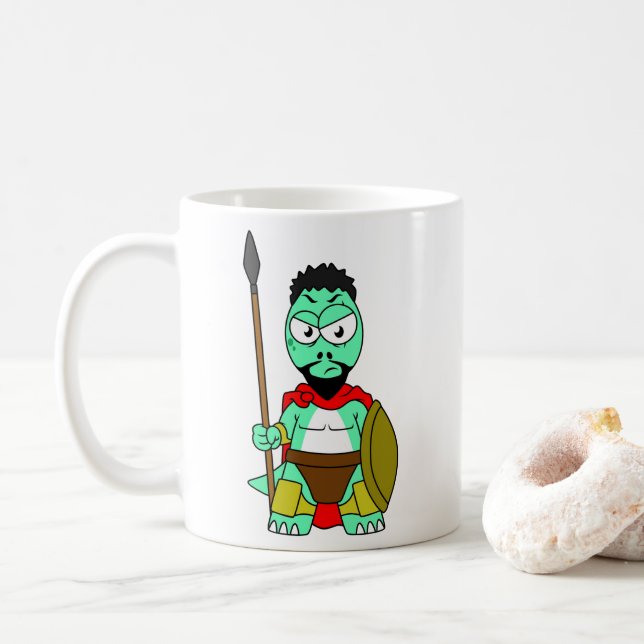 Caneca De Café Tyrannosaurus Rex Vestido Como Leonidas. (Com Donut)