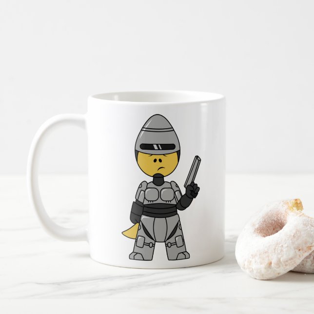 Caneca De Café Tyrannosaurus Rex Vestido Como Robocop. (Com Donut)