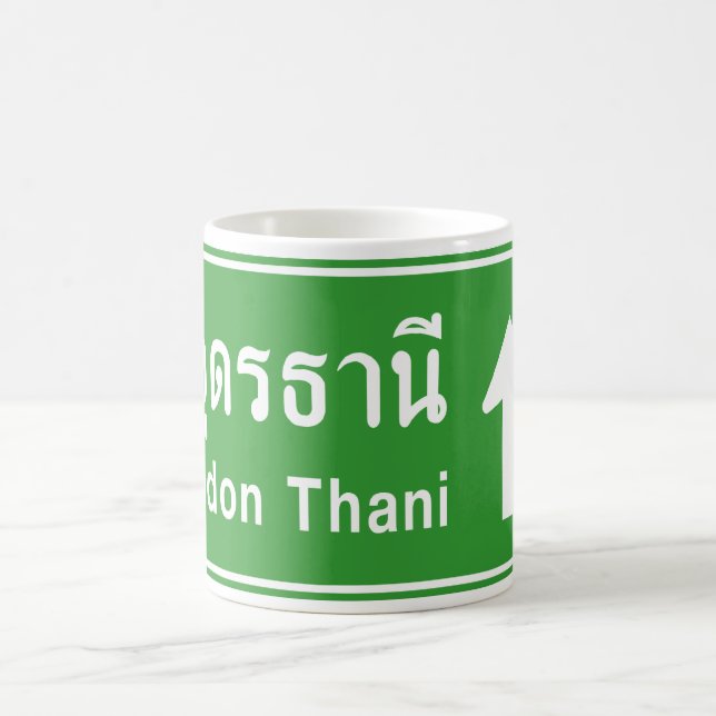 Caneca De Café Udon Thani Ahead ⚠ Sinal De Tráfego Rodoviário Tai (Centro)