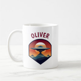 Caneca De Café UFO retrô ao pôr do sol Personalizado