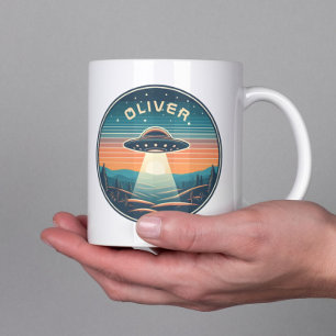Caneca De Café UFO Vintage ao Pôr do Sol Personalizado