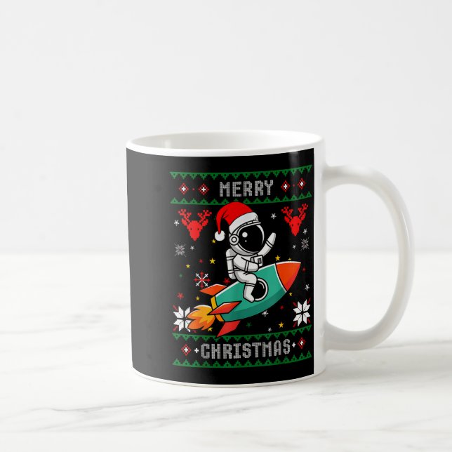 Caneca De Café Ugly Christmas Astronaut Riding Rocket Santa Hat T (Direita)
