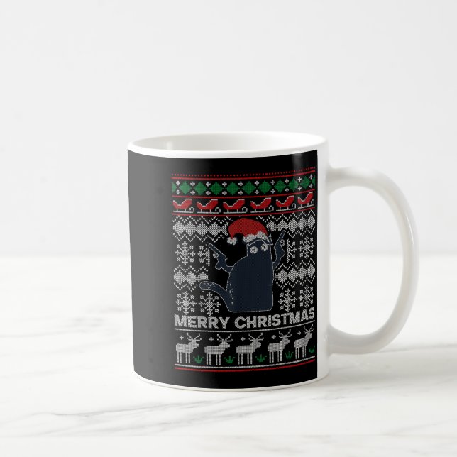 Caneca De Café Ugly Christmas Black Cat Merry Christmas Gift  (Direita)