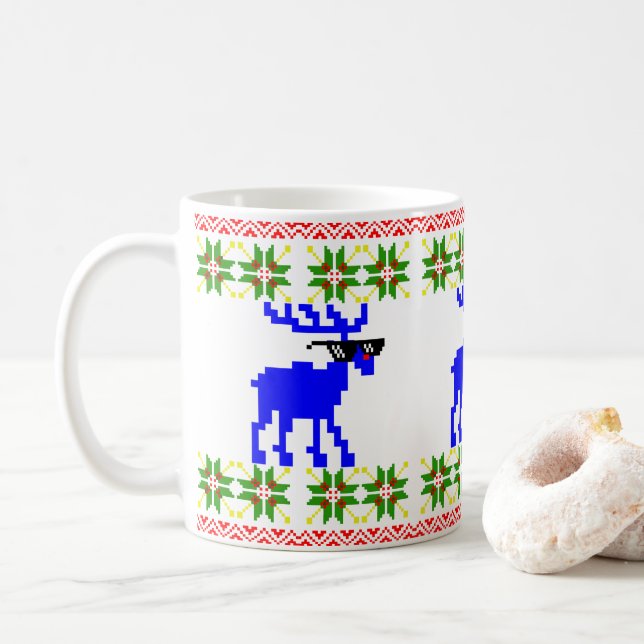 Caneca De Café Ugly Sweater (Deal With It) Reindeer Christmas (Com Donut)