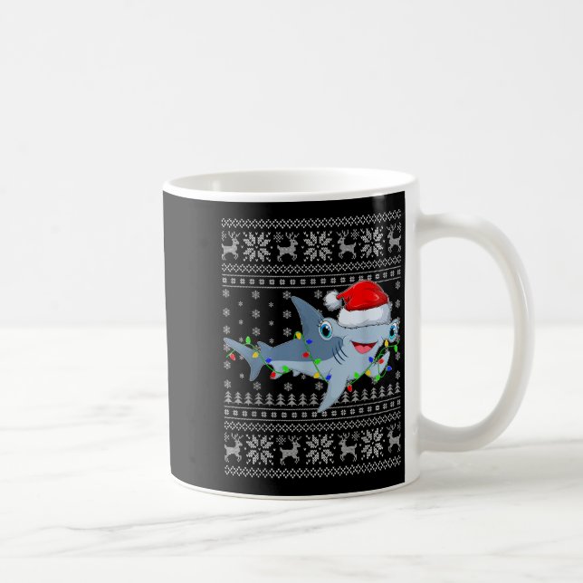 Caneca De Café Ugly Sweater Xmas Lights Santa Hammerhead Shark Ch (Direita)
