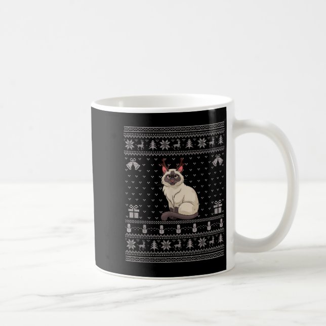 Caneca De Café Ugly Xmas Sweater Style Siamese Cat Reindeer Chris (Direita)
