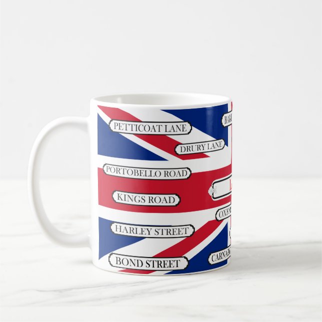 Caneca De Café UK Flag & London Famous Street Names (Esquerda)