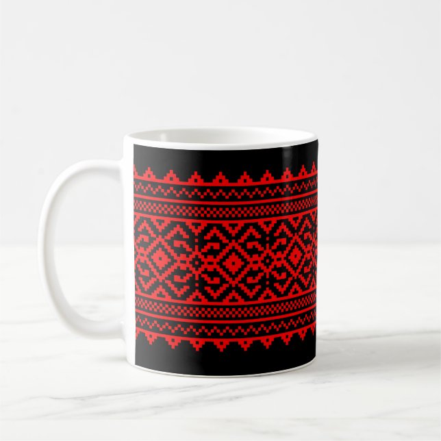 Caneca De Café Ukrainian traditional vushuvanka folk pattern red (Esquerda)