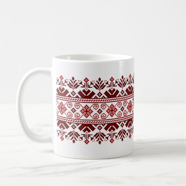 Caneca De Café Ukrainian traditional vushuvanka folk pattern red (Esquerda)