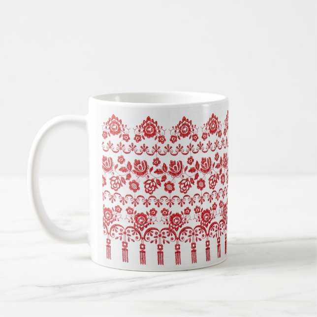 Caneca De Café Ukrainian traditional vushuvanka folk pattern red (Esquerda)