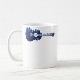 Caneca De Café Ukulele Guitar Floresta Silhueta Paisagem Árvores