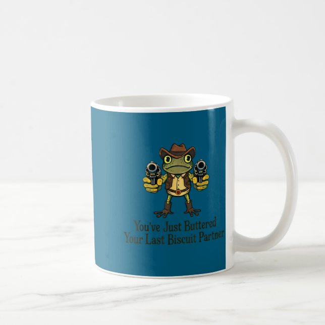 Caneca De Café Último biscoito com manteiga parceiro rã cowboy (Direita)