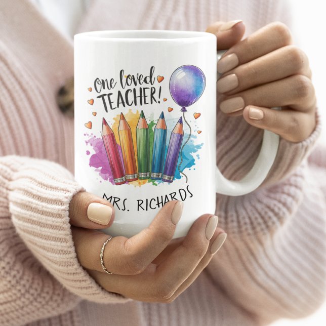 Caneca De Café Um Adorado Professor Personalizado Obrigado Presen (One Loved Teacher Personalised Thank You Gift Coffee Mug)