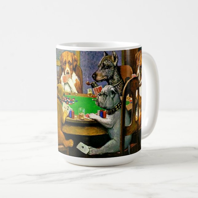 Caneca De Café Um Amigo em Apuros, Cães Jogando Pôquer, (Frente Esquerda)