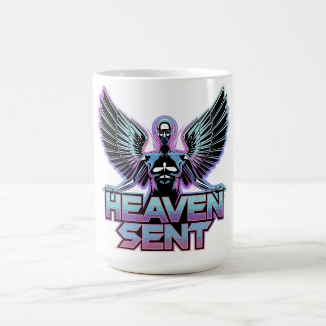 Caneca De Café Um anjo metálico brilhante com asas, design Y2K (Centro)