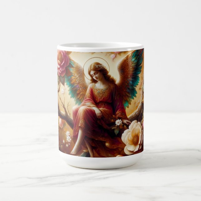 Caneca De Café Um Anjo Pacífico Sentado Num Galho Num Belo (Centro)
