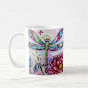 Caneca De Café Um Belo Dia, Dragonfly De Aquarela, Personalize