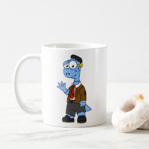 Caneca De Café Um Brontosauro De Cartoon Vestiu Como Frankenstein