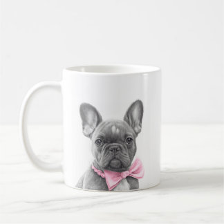 Caneca De Café Um cachorrinho francês adorável com um arco rosa