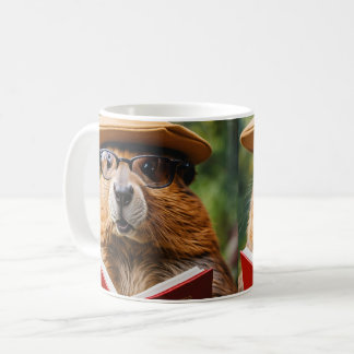 Caneca De Café Um castor estudioso, vestindo óculos superdimensio