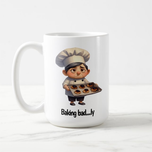Caneca De Café Um Chef de pastelaria triste com pão queimado (Esquerda)