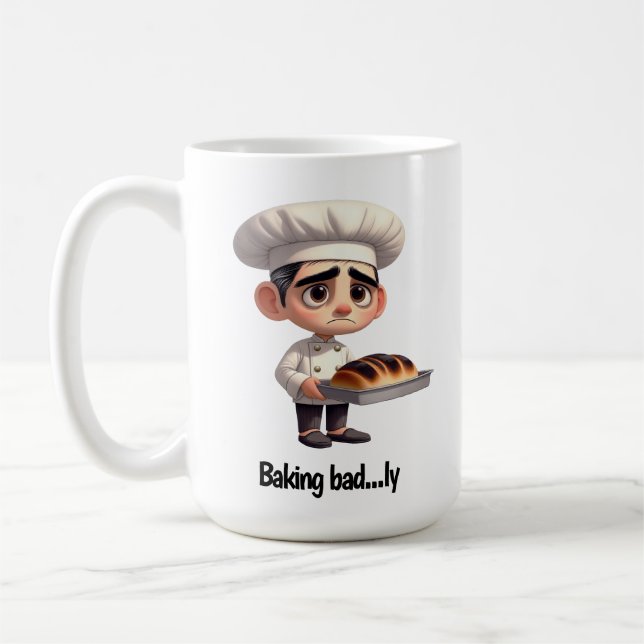 Caneca De Café Um Chef de pastelaria triste com pão queimado (Esquerda)