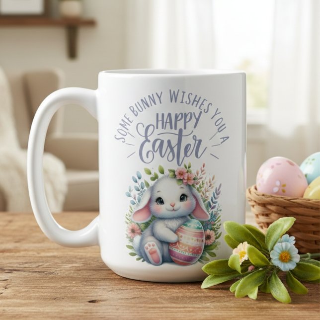 Caneca De Café Um Coelhinho Quer Um Felz pascoa Adorável (Some Bunny Wishes You A Happy Easter Adorable Coffee Mug)