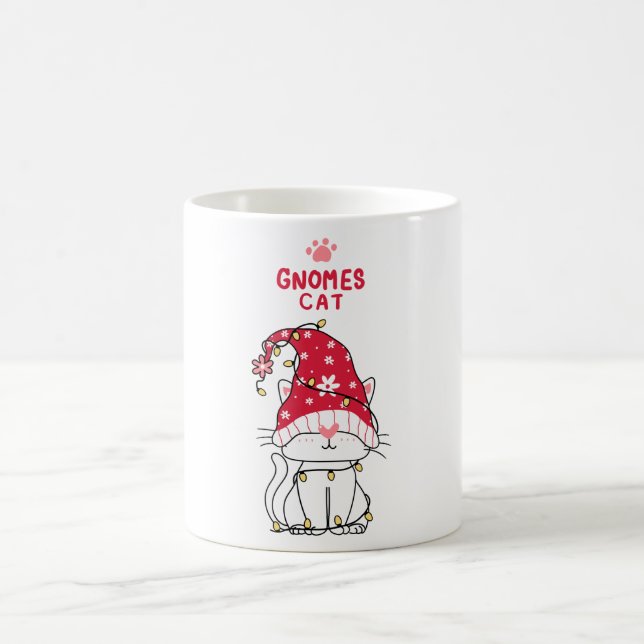 Caneca De Café Um desenho animado do gato gnomo bonito com luz de (Centro)