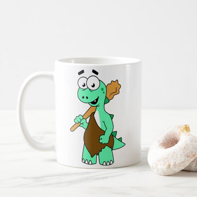 Caneca De Café Um desenho animado Tyrannosaurus Rex Caveman. (Com Donut)