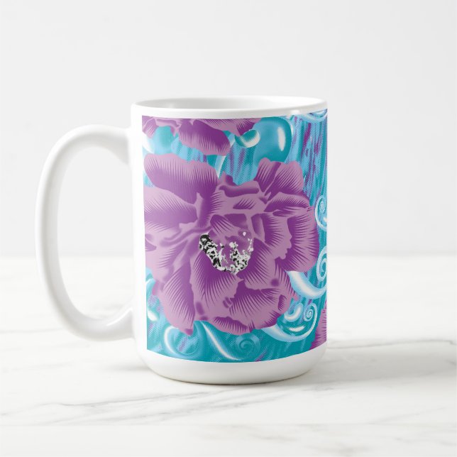 Caneca De Café Um design têxtil vibrante com roxo e turq (Esquerda)