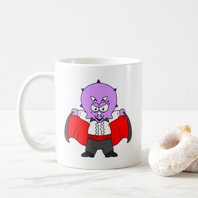 Caneca De Café Um Dinossauro Ceratops Vestiu Como Conde Drácula. (Com Donut)