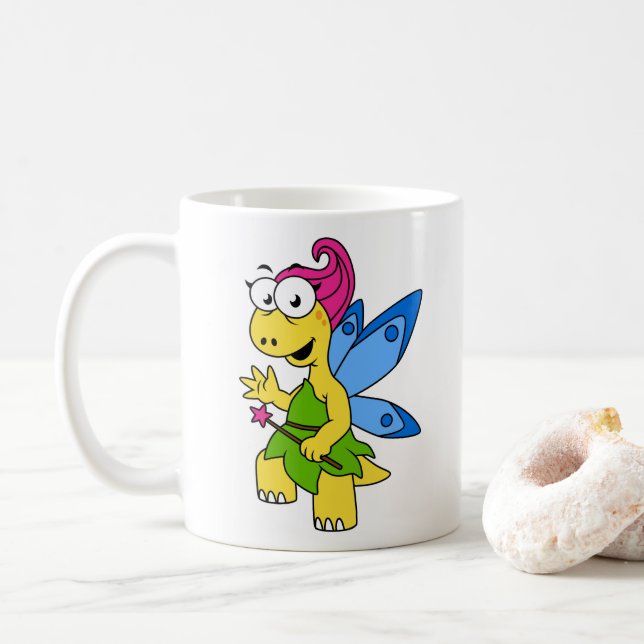 Caneca De Café Um Dinossauro Fairysaur De Cartoon. (Com Donut)