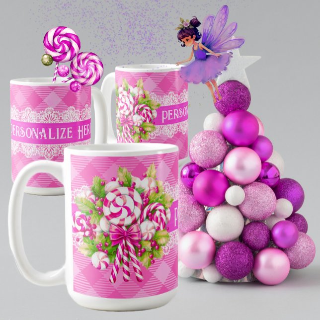 Caneca De Café Um doce algodão rosa e púrpura Natal (Personalize these charming mugs for someone special!)