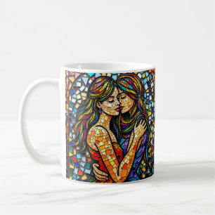 Caneca De Café Um Embraço Romântico   Mosaico Women Ai Art