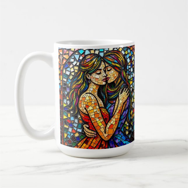 Caneca De Café Um Embraço Romântico | Mosaico Women Ai Art (Esquerda)