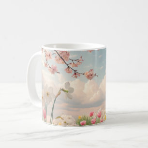 Caneca De Café Um Fundo Floral de Primavera