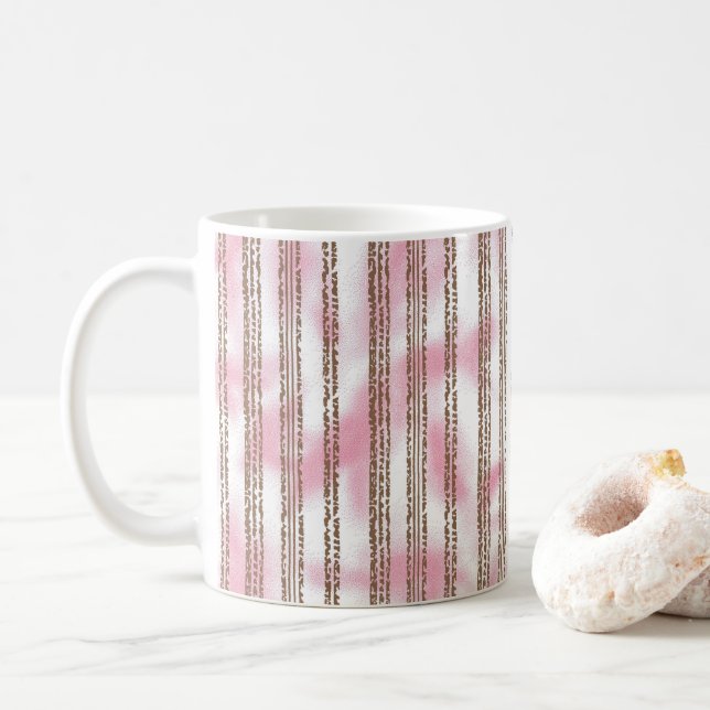 Caneca De Café um fundo listrado rosa e branco (Com Donut)