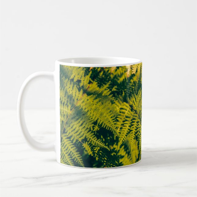 Caneca De Café Um fundo verde de samambaia com sombras. estoque (Esquerda)