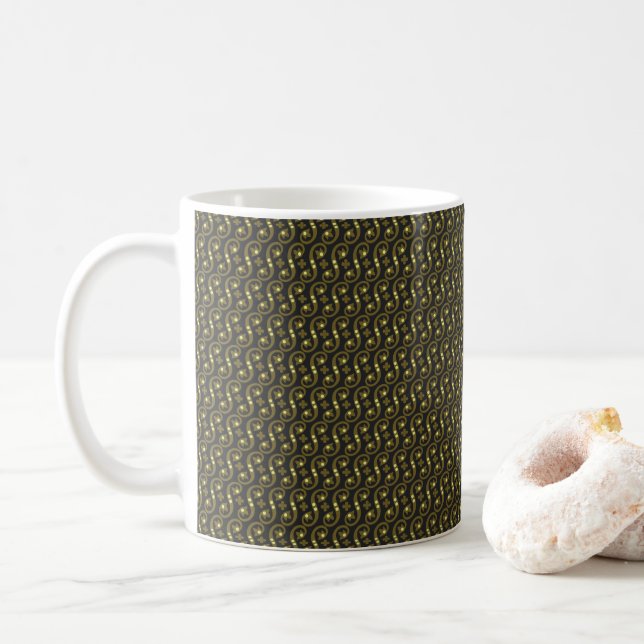 Caneca De Café um fundo verde e branco com um padrão ondulado (Com Donut)