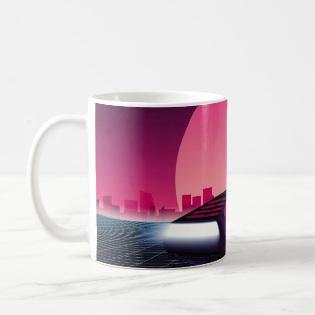Caneca De Café Um futuro retrô. fundo de ficção científica estilo (Esquerda)
