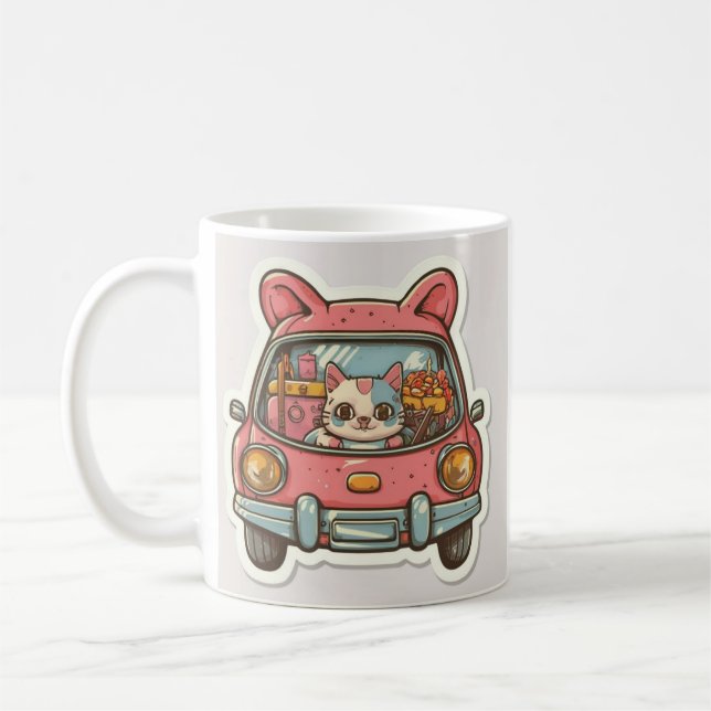 CANECA DE CAFÉ UM GATO MOVIMENTA UM CARRO (Esquerda)