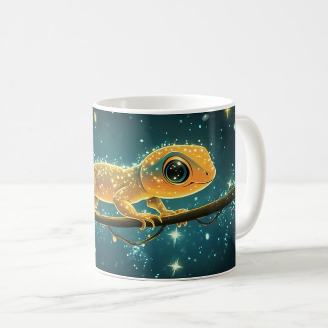 Caneca De Café Um gecko estilizado e luminoso, projetado de forma (Frente Esquerda)