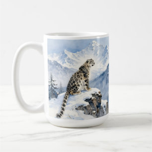 Caneca De Café Um Leopardo da Neve no Pico Nevado