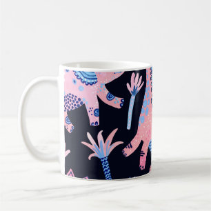 Caneca De Café Um lindo padrão de dinossauros cartoon.