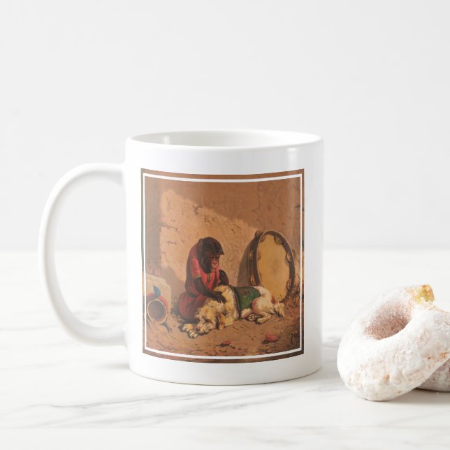 Caneca De Café Um Macaco E Um Cachorro Com Um Grande Tambourino (Com Donut)