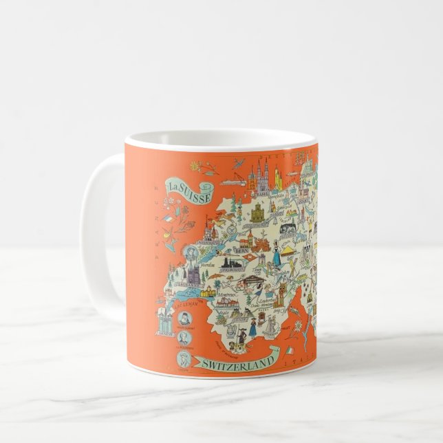 Caneca De Café Um mapa ilustrado e alegre de Suiça. (Frente Esquerda)