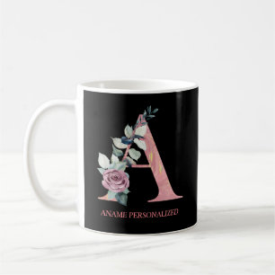 Caneca De Café Um Monograma Floral Letra Agata Rosa