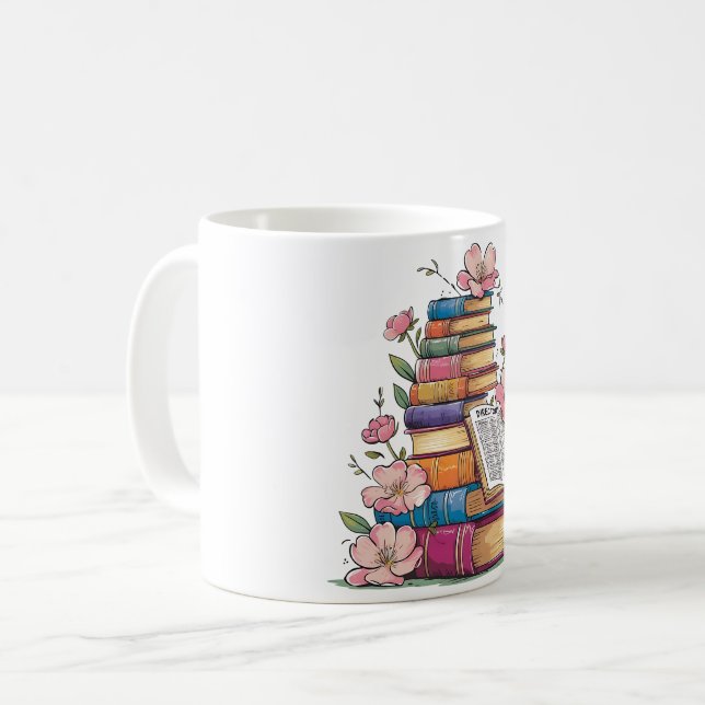 Caneca De Café Um monte de livros com flores florescentes (Frente Esquerda)